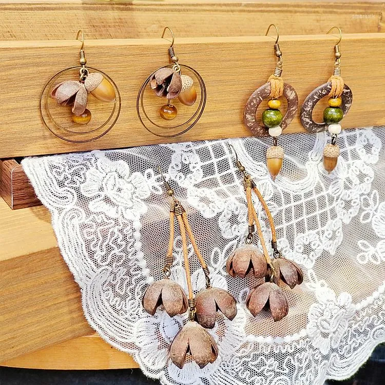 Dangle Earrings DEAR-LIFE Original Vintage Dried Fruit Personality Temperament Long Wooden Bohemian Style Exaggerated Fashion