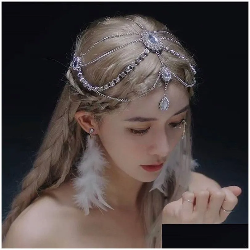 Headbands Luxury Wedding Headpiece Crystal Bridal Head Chain Tiara Hair Jewelry For Women Forehead Headband Accessories Gift 221107 Dhapf