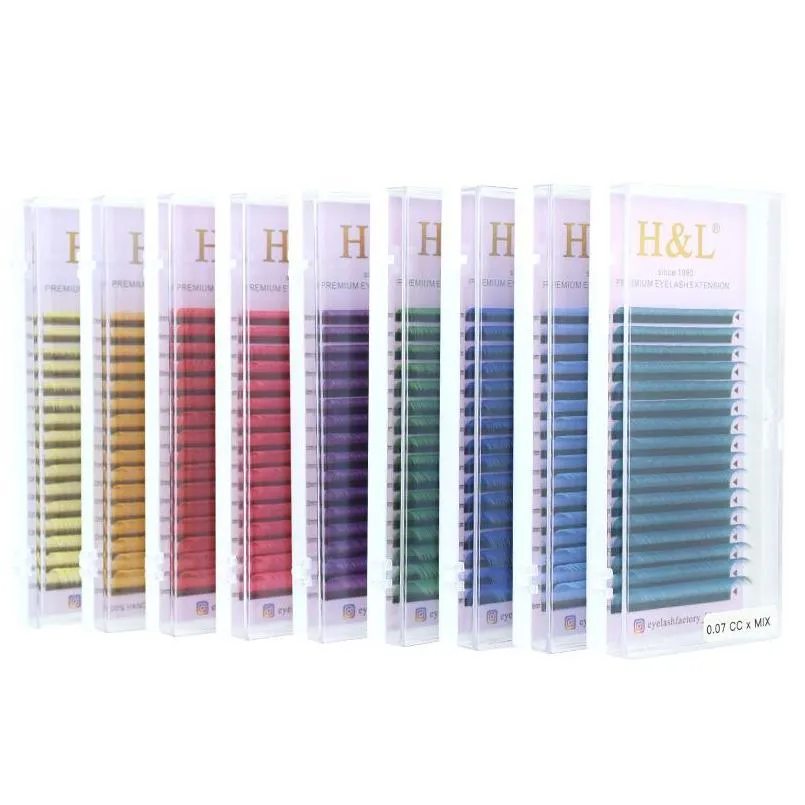 Faux Cils Lash Romance Extensions colorées 0,07 mm C/Cc/D Curl Colorf Cils individuels 815 Mélange Longueur Couleur Cils Drop Delive Dhv2P