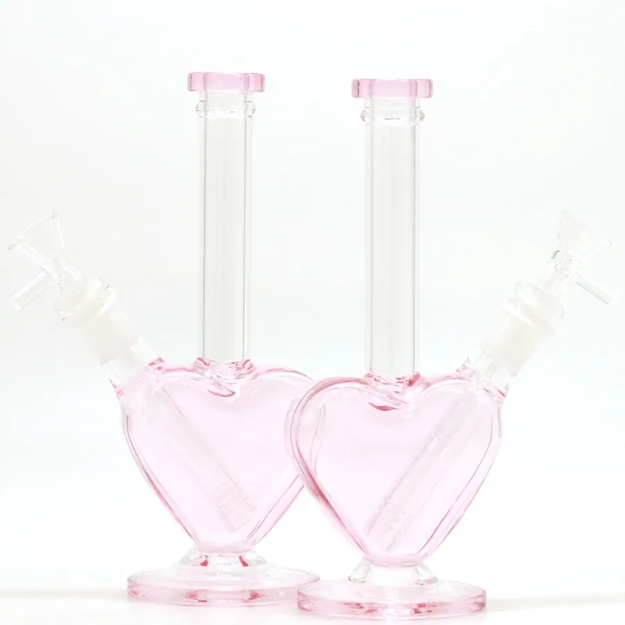 Vintage Nieuwe roze liefde Hartglas Bong Water Pijp Bubbler Hookah Heady Oil Dab Rigs Birdcage Percolator Shisha voor roken