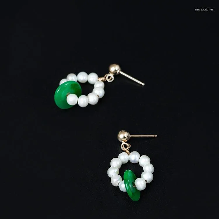 Dange oorbellen Creatief ontwerp S925 Sterling Silver Drop Vrouw Freshwater Pearl Dry Green Safe Buckle Ethnic Style