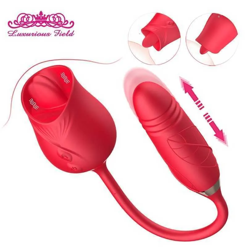 Giocattoli sessuali Massaggiatore Rose Toys Vibratore per donne Stimolatore clitoride Lingua g Spot Vibrazione telescopica Capezzolo femminile Vagina Adulti 18