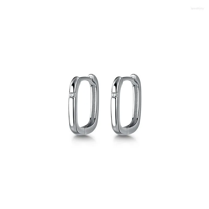 Hoop Earrings 14mm 925 Silver Woman Earring Simple Square Thin For Women Female Girls Lady Glossy Diamonds Zircon