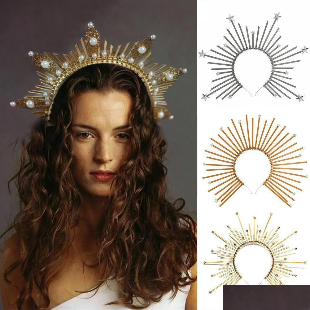 Headbands Gothic Lolita Tiara Crown Headband Diy Material Package Halloween Vintage Sun Goddess Baroque Halo Wedding Headpiece Parts Dhpel