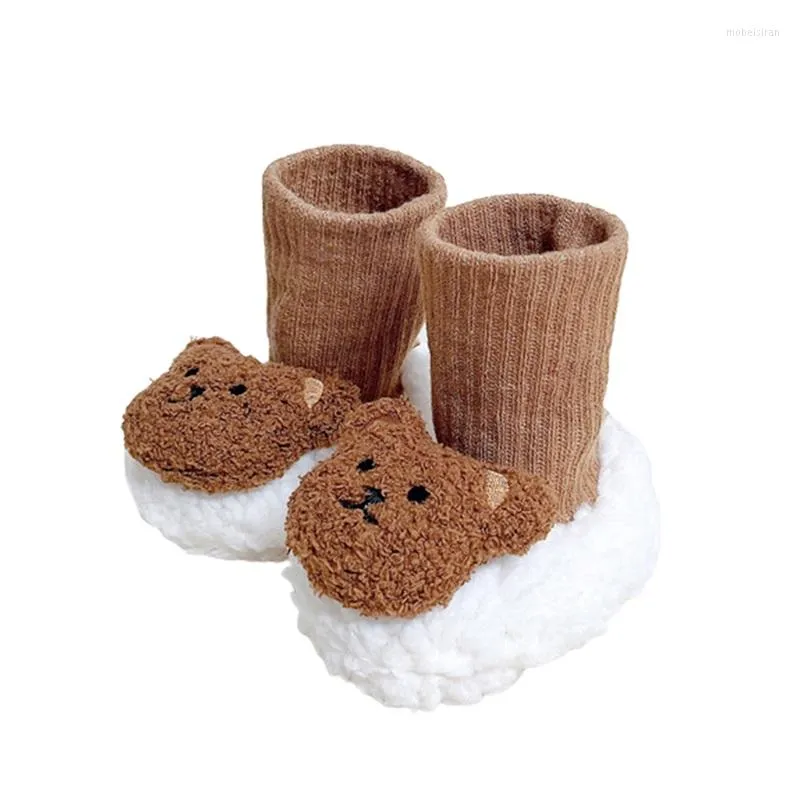 First Walkers Born Baby Sock Shoes Cartoon Bear Animal Winter Warm Stockings Plush Slippers Indoor Outdoor Toddler Boys Girls