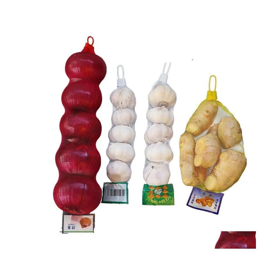 Bolsas de almacenamiento 100 Unids Bolsa de Malla de Jengibre de Nylon Colgando Suave y Denso Para Vegetales Maíz Ajo Cebolla Patata Organizador Venta al por mayor Drop Deliver Dhslu