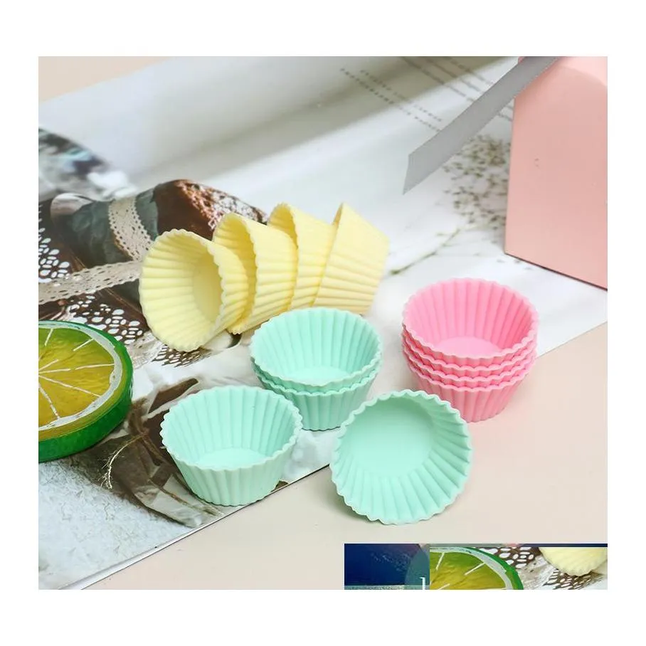 Cake Tools 12 PCS Sile Cupcake Cup Tool Bakeware Bakning M￶gel och muffin f￶r DIY med slumpm￤ssig f￤rg Drop Delivery Home Garden Kitchen DIN OT7T0