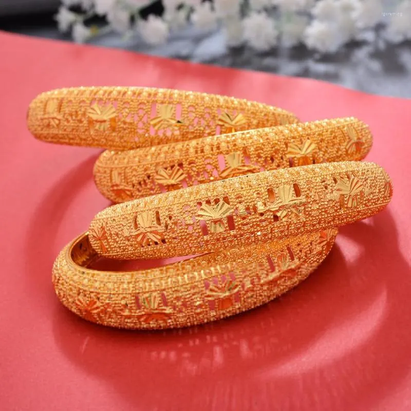 Bangle 4Pcs Gold Color Cuff Bangles For Women Ethiopian African Dubai Bracelet&Bangles Party Wedding Gifts Adjustable