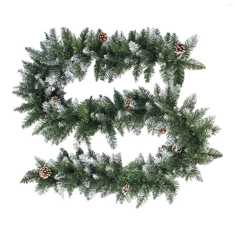 Decorative Flowers Christmas Garland Snow Flocked Garlands Decoration Green Xmas Festive Wreath With Berries Pinecones #t1g