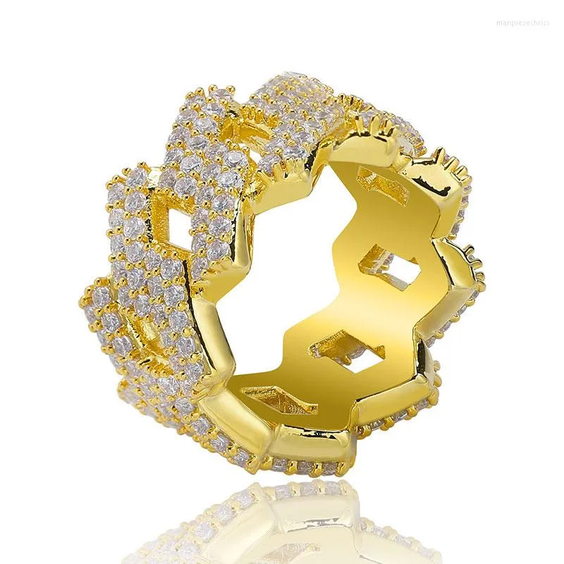 Обручальные кольца хип -хоп золотой серебряный цвет Rhombs All Iced Out Micro Pave Cz Stones Charm для мужчин Женщины Блань