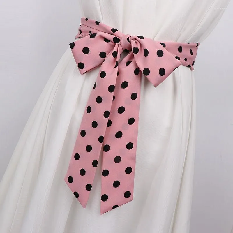 Ceintures Corde Pour Robes Taille Large Tissu Femmes Mode Dames Blanc Noir Rouge Rose Dot Foulard En Soie Ruban Noeud Ceinture Femme