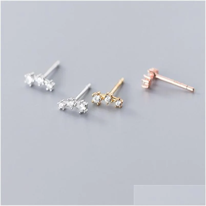 Silver Authentic 925 Sterling Sier One Row Cz Zircon Earrings For Women Fashion Cute Micro Crystal Stud Earring Wedding Xmas Gifts D Dhhfl