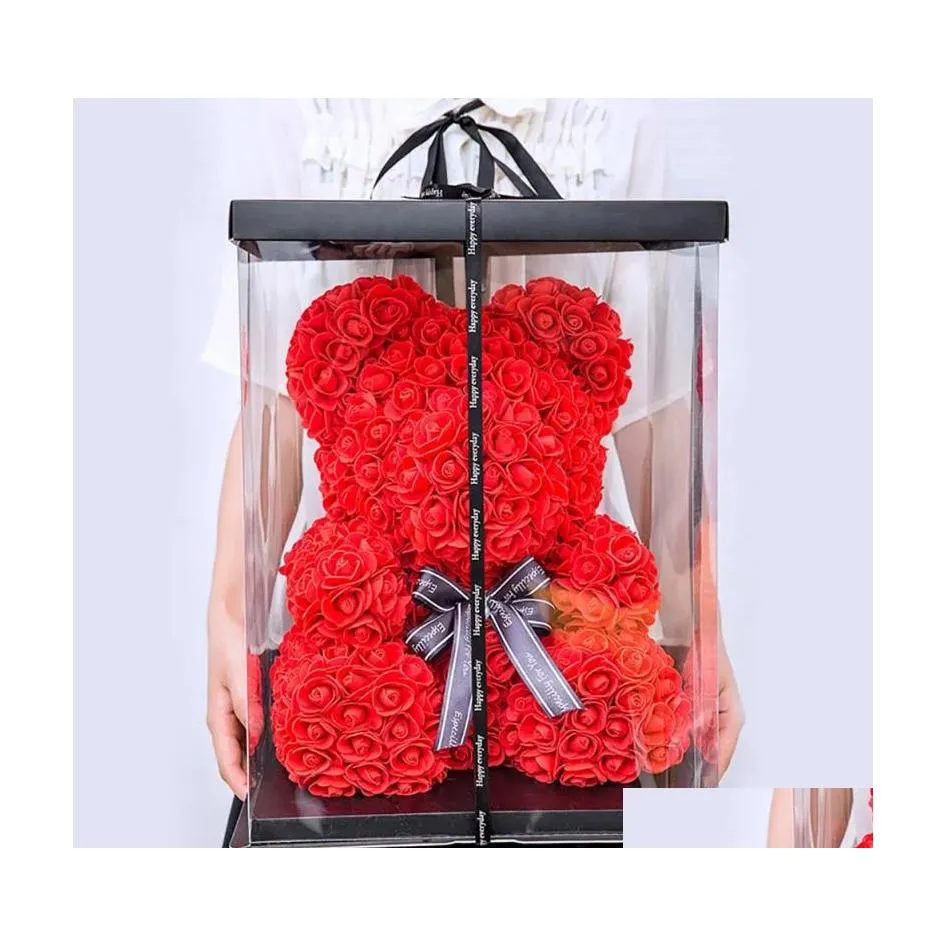 Couronnes De Fleurs Décoratives Rose Ours En Peluche Avec Ruban Anniversaire Artificiel Noël Saint Valentin Cadeau Drop Delivery Home Garden Dh93N