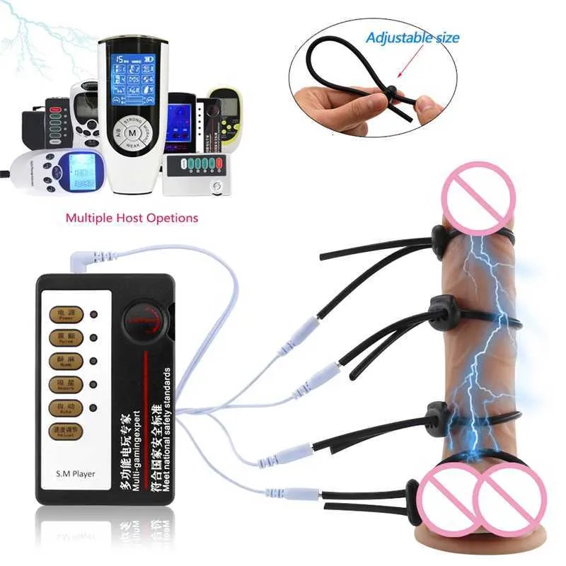 Erwachsener Massagegeräte Elektro Schock Penis Ring BDSM männliche elektrische Stimulationstherapie Massagebaste Silikon Schwanz erweitert Vergrößerung Sexspielzeug