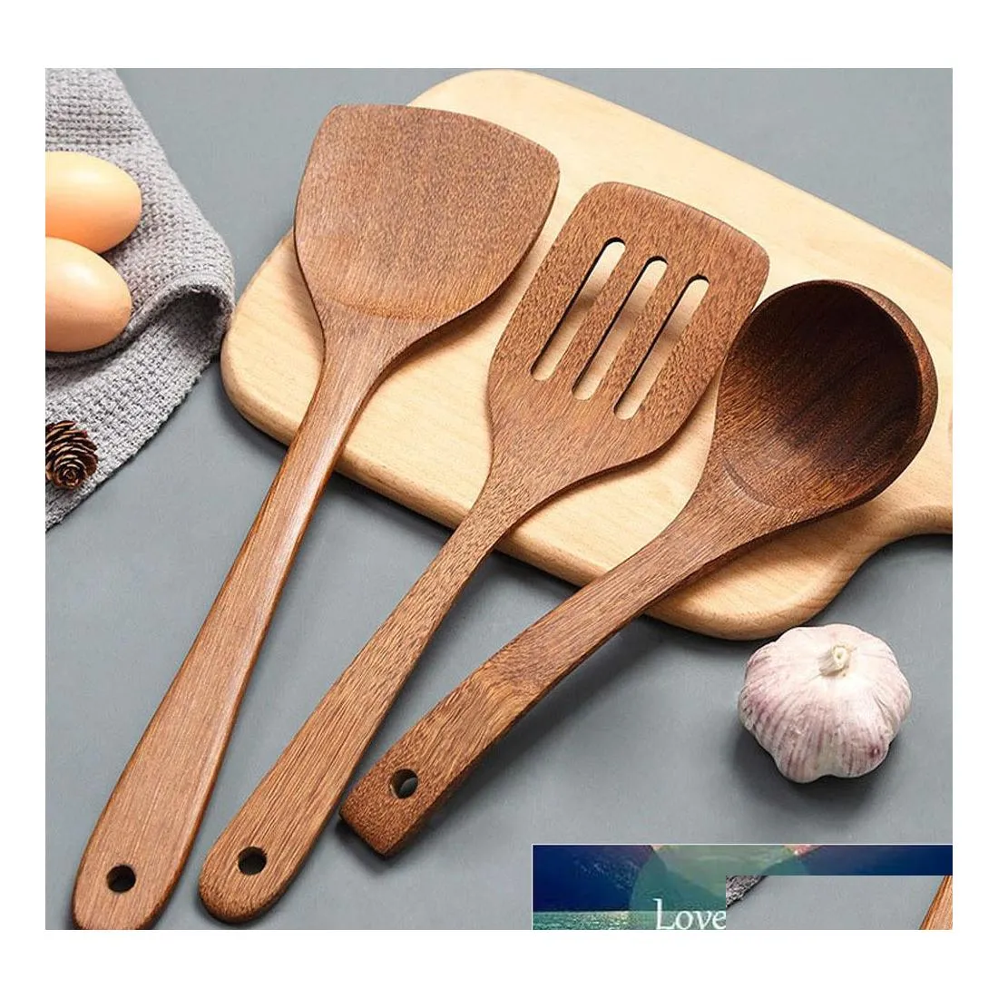 Cookware Sets 1Pcs Wooden Kitchenware Long Handle Spata Rice Scoop Cooking Shovel Mixing Spoons Drop Delivery Home Garden Kitchen Din Otas5