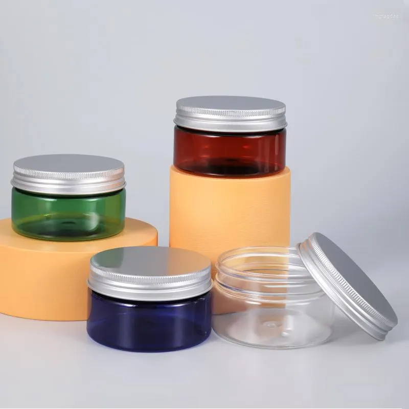 Storage Bottles 100ML Empty Plastic Jar With Aluminum Cap Wide Mouth Cosmetic Containers Food Nuts Refillable Bottle 1Pcs