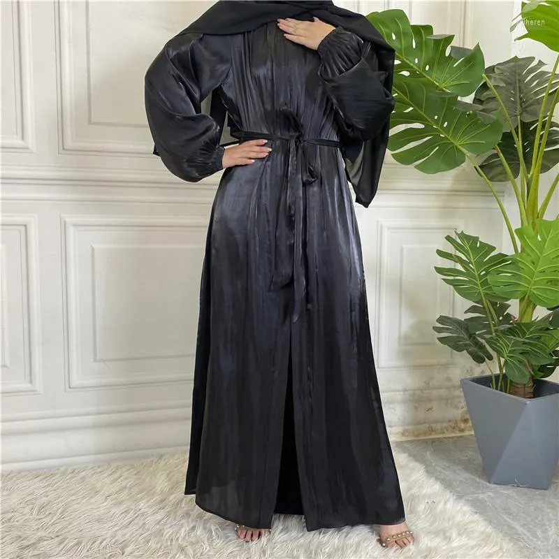 Vêtements ethniques brillant Satin ouvert Abaya dubaï turquie caftan femmes musulmanes Maxi Robe Eid Ramadan islamique Jalabiya Robe Kimono Cardigan Longue