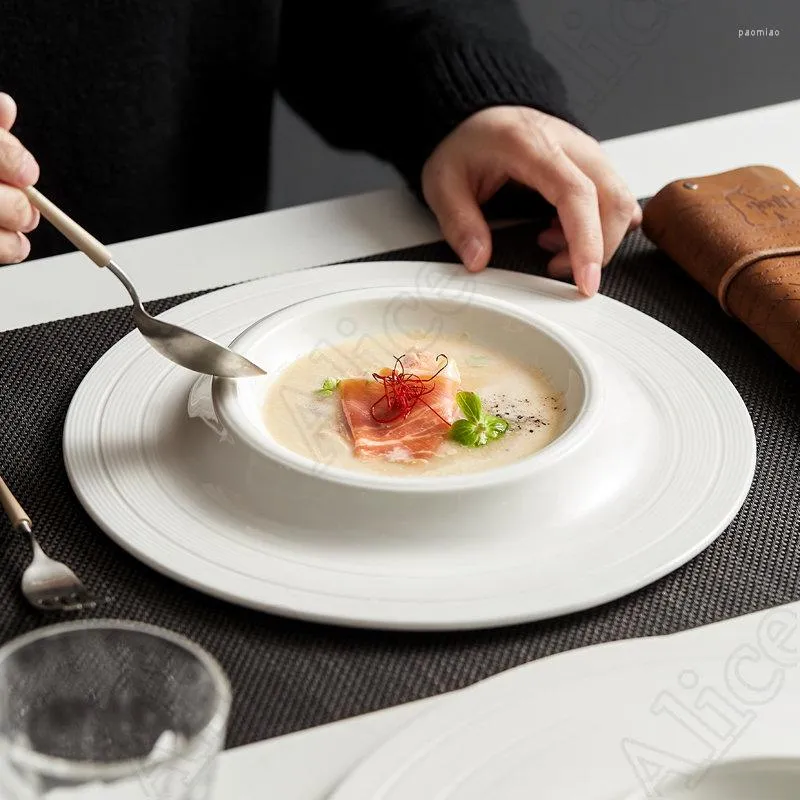 Assiettes à Dessert en céramique avec filetage blanc, cratère créatif, Conception artistique, vaisselle de table pour la maison, plateau de service El