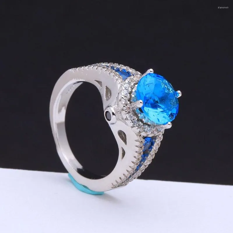 Wedding Rings High Quality Romantic Cz Zircon Liht Blue Band Luxury Engagement Jewelry Large Women Jewellery