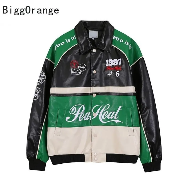 남성용 재킷 미국 오토바이 경주 PU 가죽 의류 레트로 폭격기 사계절을 입을 수 있습니다 겨울 남성 221020