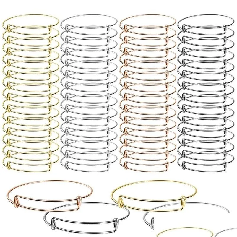 Bangła 60 szt. Rozbudowane bransoletki Regulowane drut puste bransoletki do wykonania biżuterii DIY 221028 DROP DH4O7