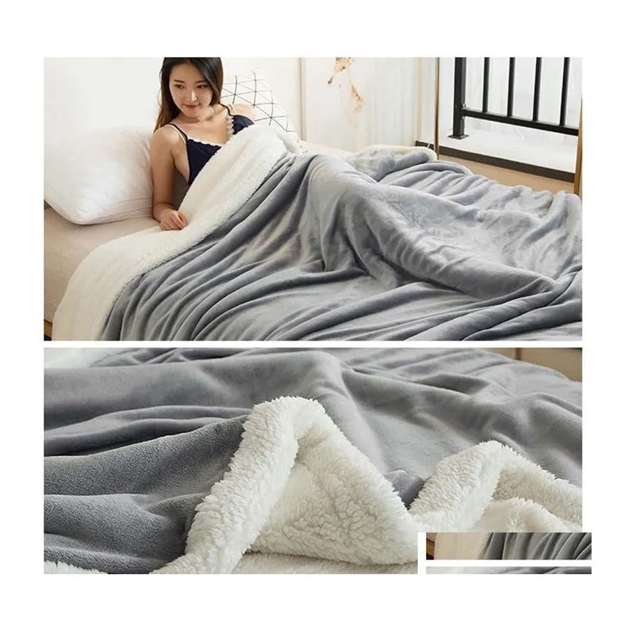 Blankets Double Thicken Lamb Cashmere Blanket For Bed Sofa Winter Warm Cozy Throw Office Er Coral Fleece Bedspread Drop Delivery Hom Dhh0K