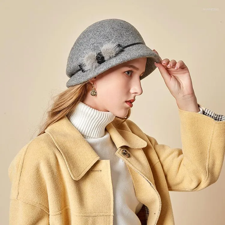 BERETS X4117 Vuxen Woolen Basin Cap Female Joker Bowler Hat Ladies England Belt Wool Felt fiskare Fedora Fascinatorer