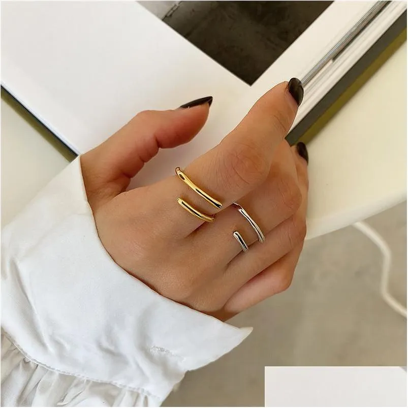 Silver New Punk Style Lovers Rings Authentic 925 Sterling Sier Open For Women Wedding Jewelry Gifts Statement Adjustable Ring Drop D Dhbf5