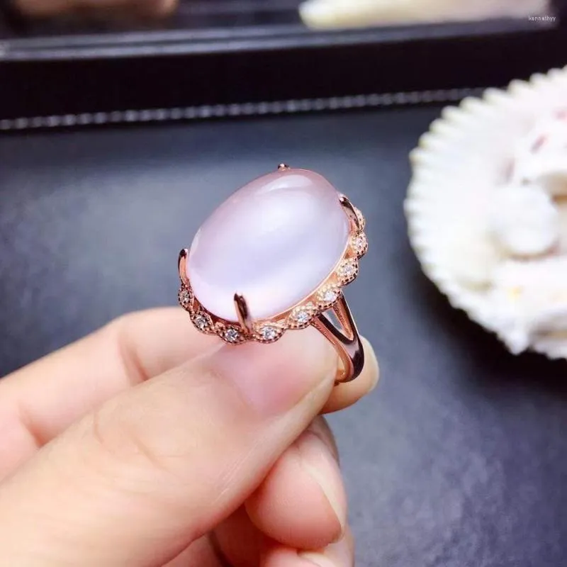 Cluster Rings Fashion Rose Quartz Ring Natural and Real Set 925 Sterling Silver