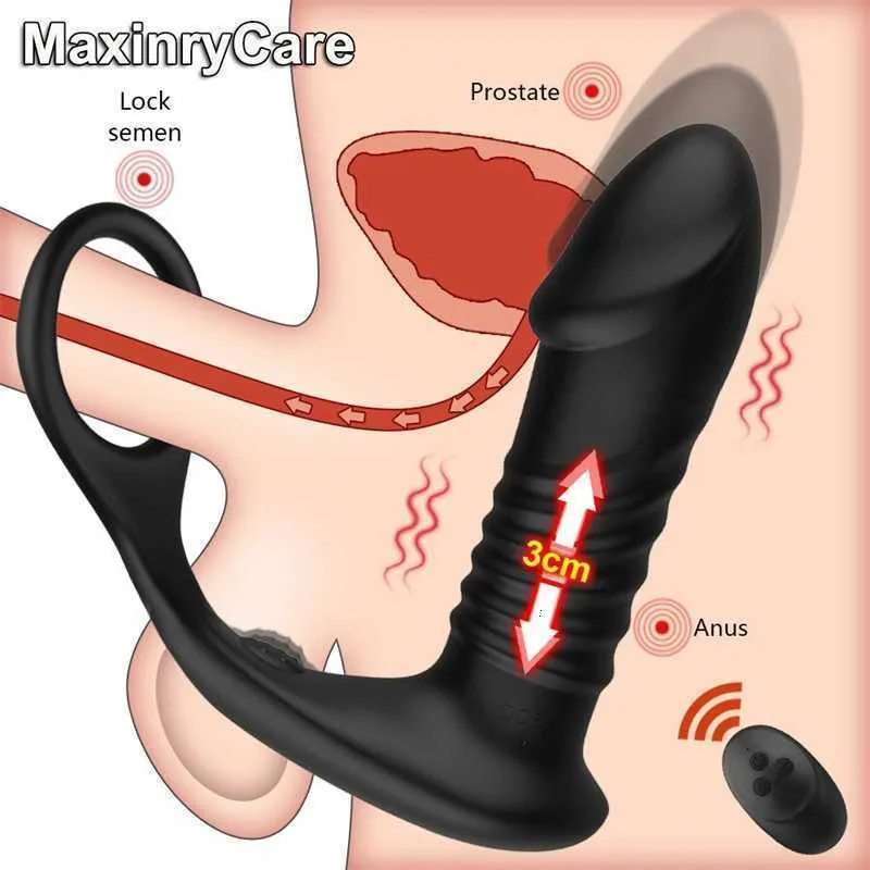 Seks Oyuncak Masajı Yetişkin Masaj Kablosuz Uzaktan Teleskop Yapay penis Vibratör Prostat Anal Gecikme Boşaltma Halkası Oyuncak Uyarıcı Erkek Kadınlar