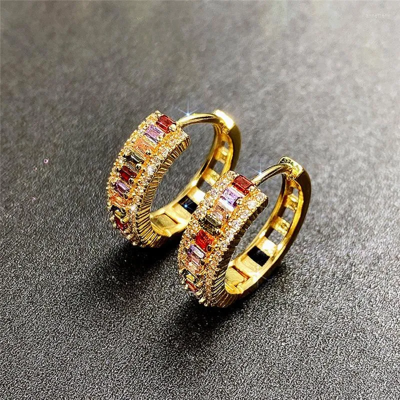 Hoop Earrings Design European And American Fashion Niche Color Zircon Ear Clasp Brass Gold-plated Simple Ring.