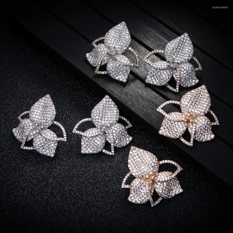 Boucles d'oreilles pendantes en zircone cubique, 3 couleurs, motif floral pavé micro, boucles d'oreilles goutte, superbes bijoux de fiançailles pour mariée, E9013