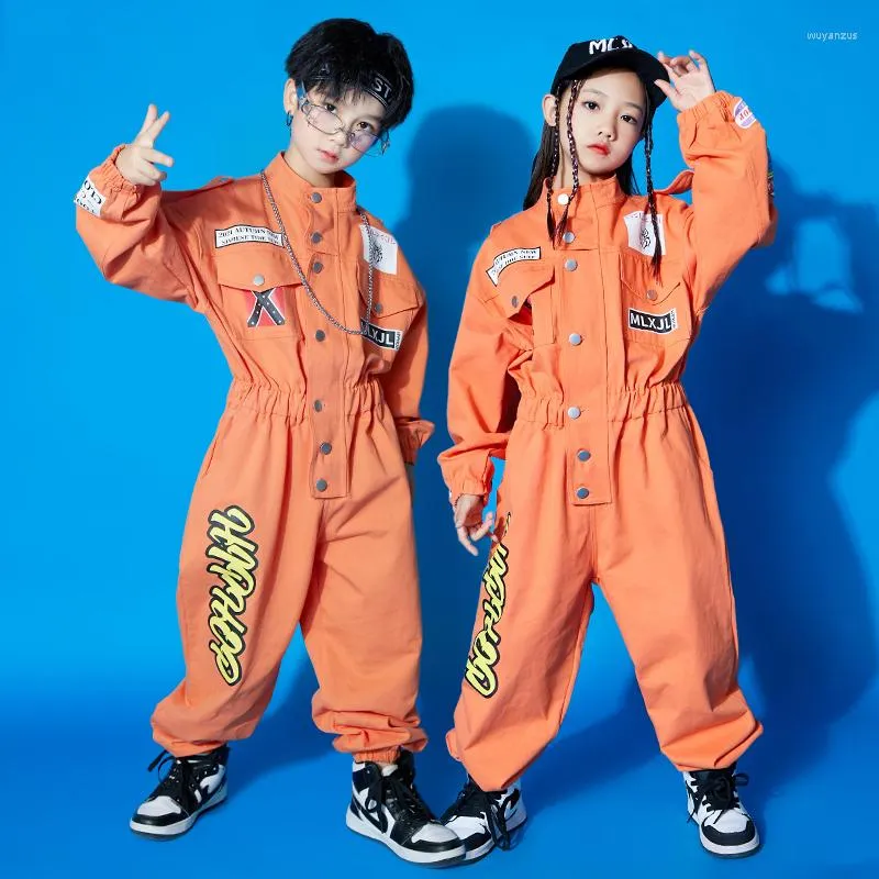 Scene Wear Kids Hip Hop Clothing Tide Boys Overalls långa ärmar Jumpsuit Girls Catwalk Jazz Street Dancing Costume Rave Clothes BL7251