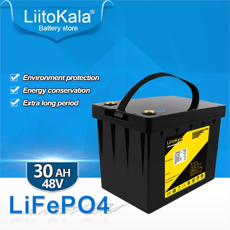 Liitokala 48V 30AH LIFEPO4 Batteripaket med 30A BMS för 48V 1500W Machinery Electric Bicycle Bike Scooter Go Cart