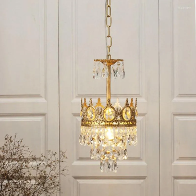 Подвесные лампы французская винтажная латунная хрустальная люстра - все медная корона гостиная столовая спальня спальня, прикроватная проход маленький