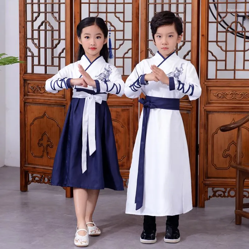 Bühnenkleidung Kinder Traditionelle chinesische Kleidung Stickerei Tang-Anzug Mädchen Alter Tanz Hanfu Kostüm Fee Outfits Leistung
