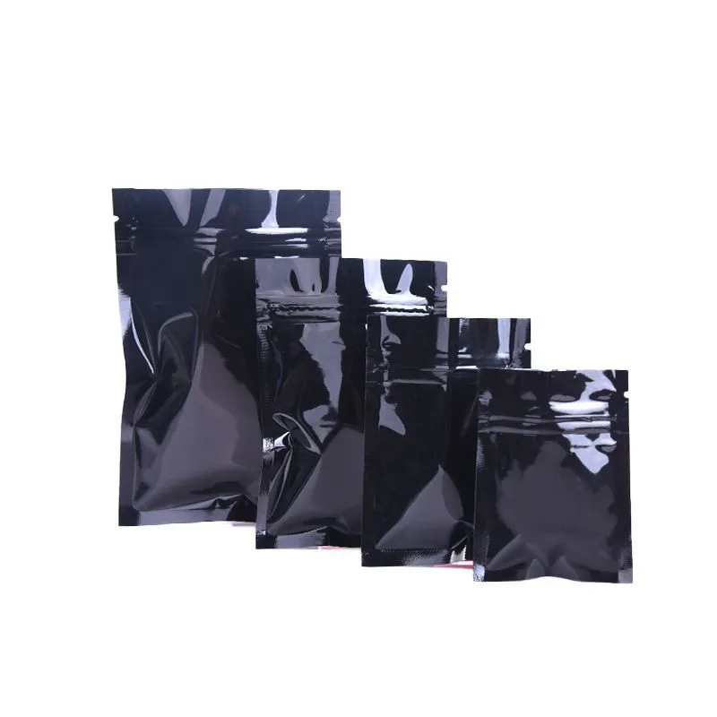 7 tailles de sacs d'emballage en papier d'aluminium noir paquets d'échantillons thermoscellés avec fermeture à glissière refermable Mylar fermeture à glissière sac de rangement de qualité alimentaire 100 pcs/Lot