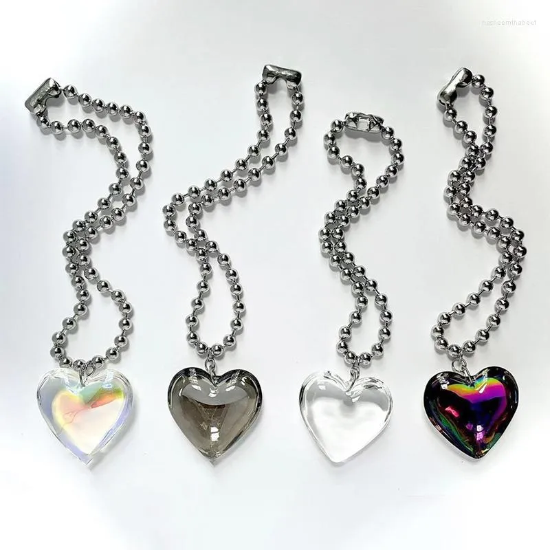 Anhänger Halsketten Y2K Schmuck Transparente Herz Halskette Für Frauen Mode Punk Vintage Laser Liebe Koreanische Charme 90er Jahre Ästhetik