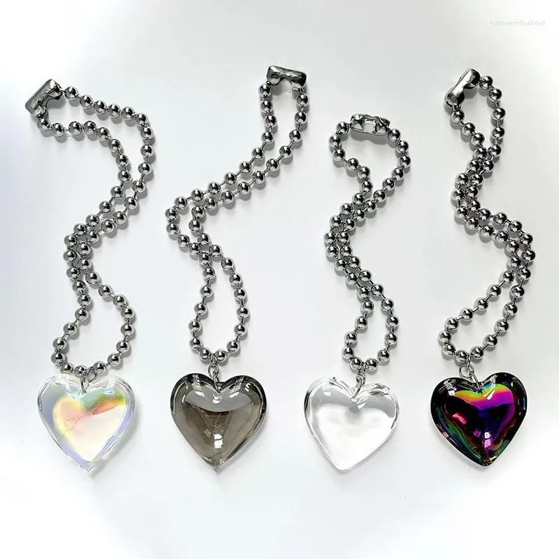 Pendentif Colliers Y2K Bijoux Coeur Transparent Collier Pour Femmes Mode Punk Vintage Laser Amour Coréen Charme 90s Esthétique