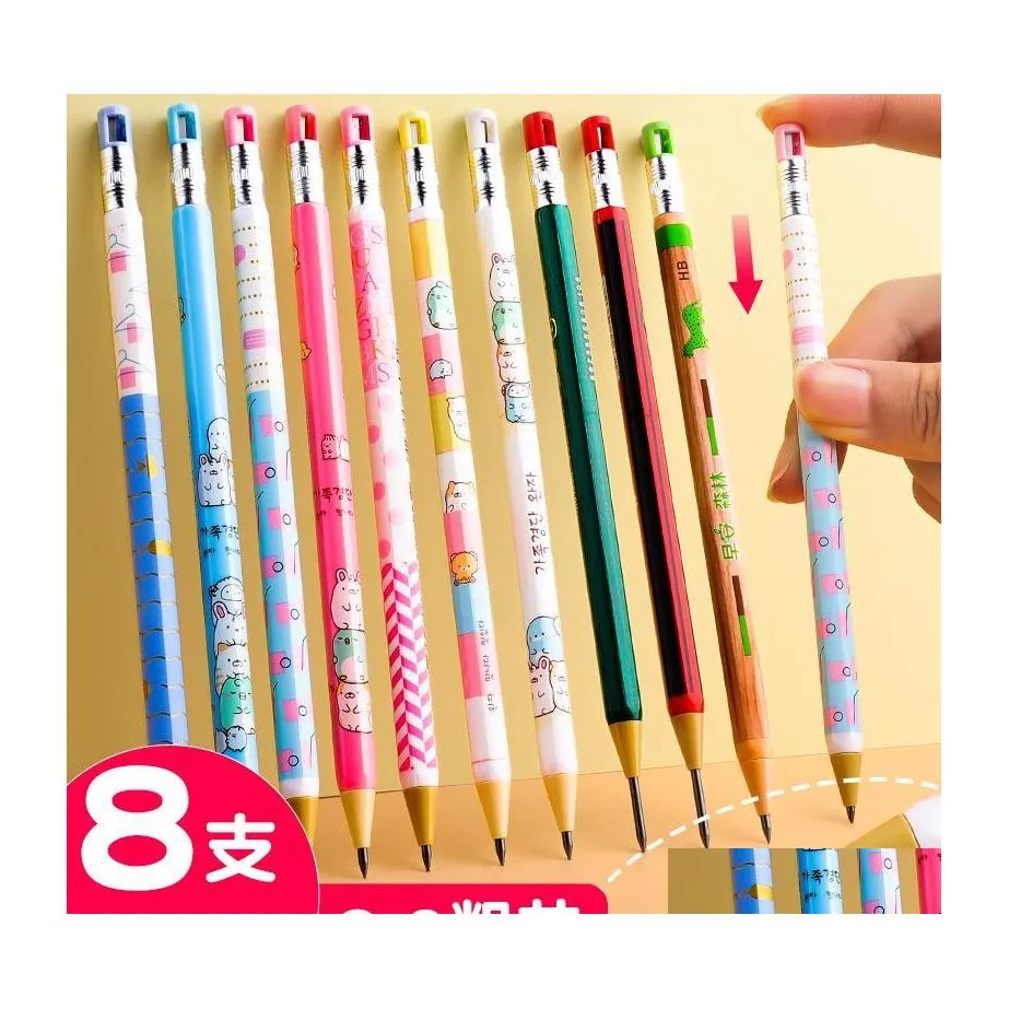 Ballpoint Pens Mechanical Pencil 2.0Mm For Girls Boys Child Cute Writing Ding Continuously Kawaii Stationery School 2022 Supplies Dr Dhj7O
