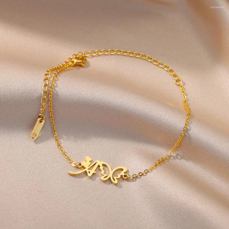 Anklets Butterfly Początkowy list dla kobiet Gold Stated Stal Stal Bracelets 2023 Trend para biżuterii alfabetu Bijoux