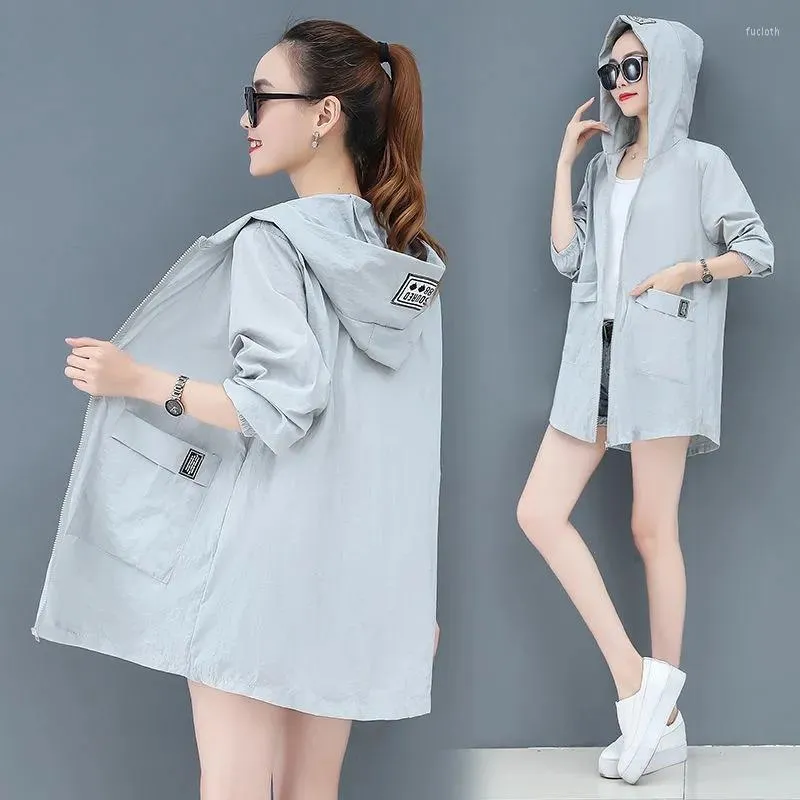 Women's Swimwear Sun Protection Clothing Women's Jackets Mid-Length 2023Summer Loose Anti-Ultraviolet Thin Coat Female Beachwear Outwear