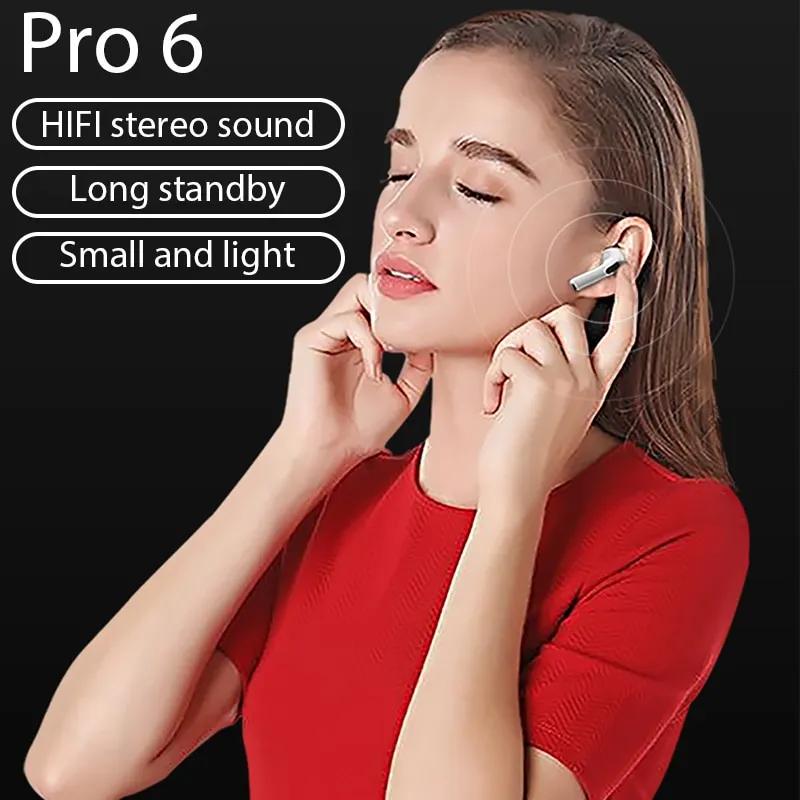 TWS Air Pro 6 Auricolare Bluetooth Cuffie con microfono 9D Stereo HIFI Auricolari per iPhone IOS Android Auricolare vivavoce wireless