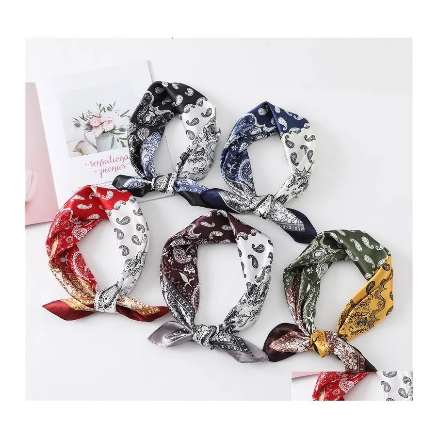 Sciarpe Donna Sciarpa di seta Piazza Lady Capelli Scialle Avvolge Stampa Designer Borsa Collo Foard Bandana Summer Head Hijab Fazzoletto Drop Delivery Otvcw