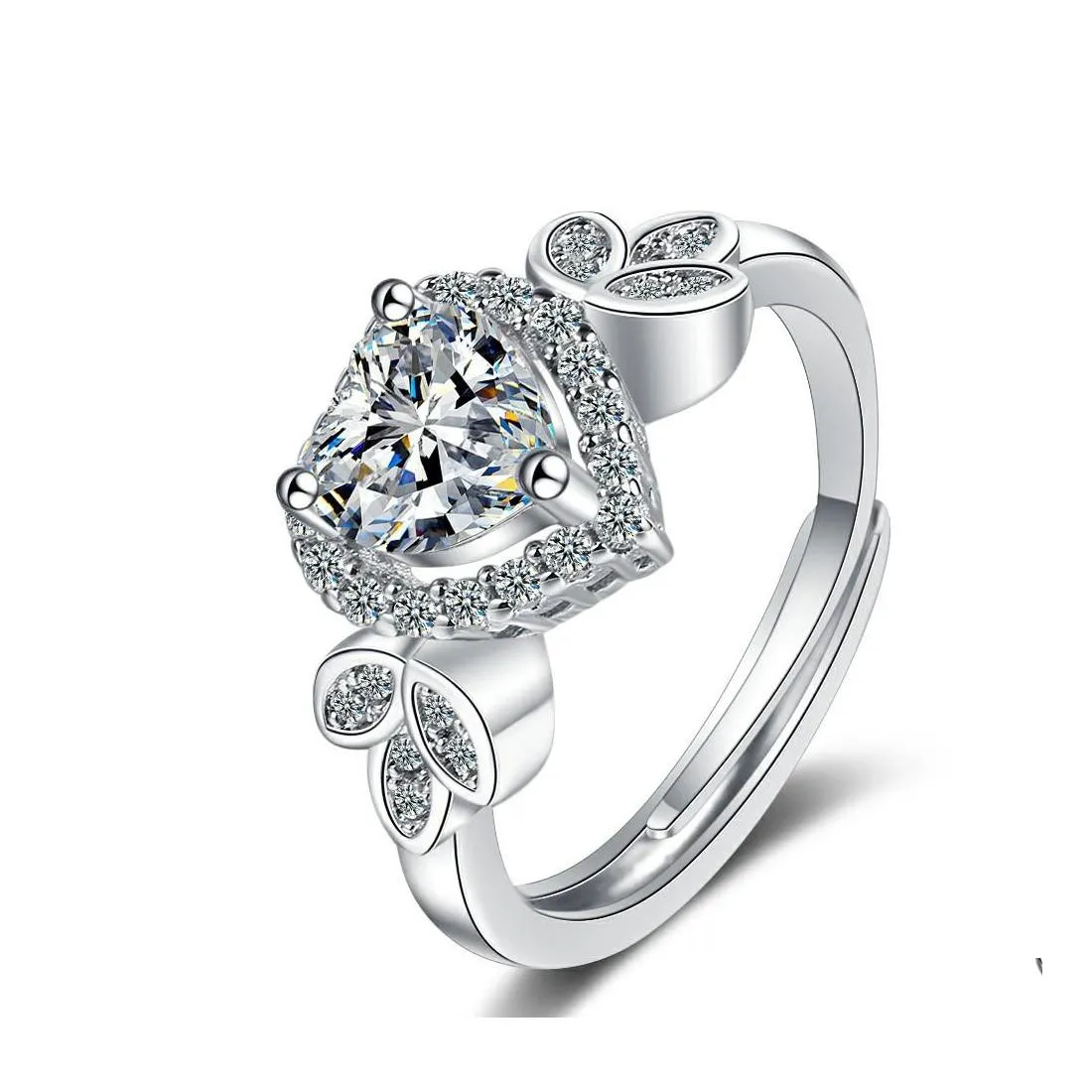 Bandringar delikat 925 Sterling Sier Cubic Zirconia Heart Love For Women Justerbar engagemang Finger Ring Ladies Jewelry Drop Deliv Otyeh