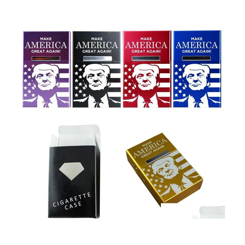 Étuis à cigarettes Creative Case Trump Make America Again Aimant à clapet en alliage d'aluminium Cigaret Er Drop Delivery Home Garden Househol Dhdli