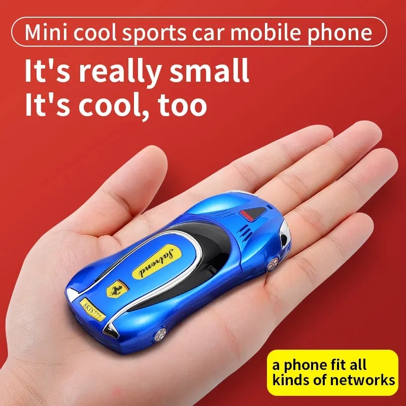 Mini Car Shape Children الهاتف المحمول غير مؤمن النطاق الرباعي GSM الهواتف المحمولة Cover Metal Support Switced Sim بطاقات SIM مزدوجة رائع لعبة الهاتف المحمول للأطفال