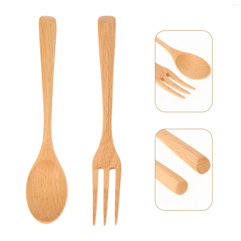 Учетные наборы посуды Spoon Wooden Fork Set Forksdinner Spoons Salad Coupdater Awardware Appetire Eating Soup Японский портативный десерт