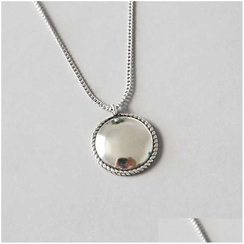 Silver 100 925 Sterling Sier Retro Round Asser Circle Prendants Necklace for Women Joyas de Plata Fine Jewelry Drop Drop