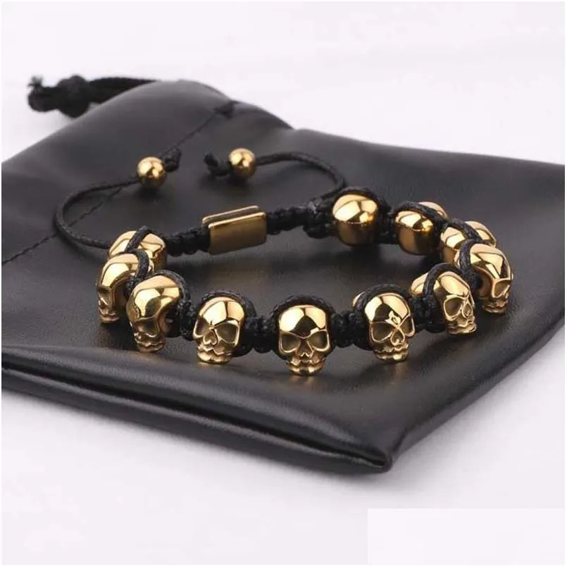 Bracelets porte-bonheur hommes bijoux Bracelet en acier inoxydable Skl tressé perles d'enveloppement pour 221028 livraison directe Dhemq